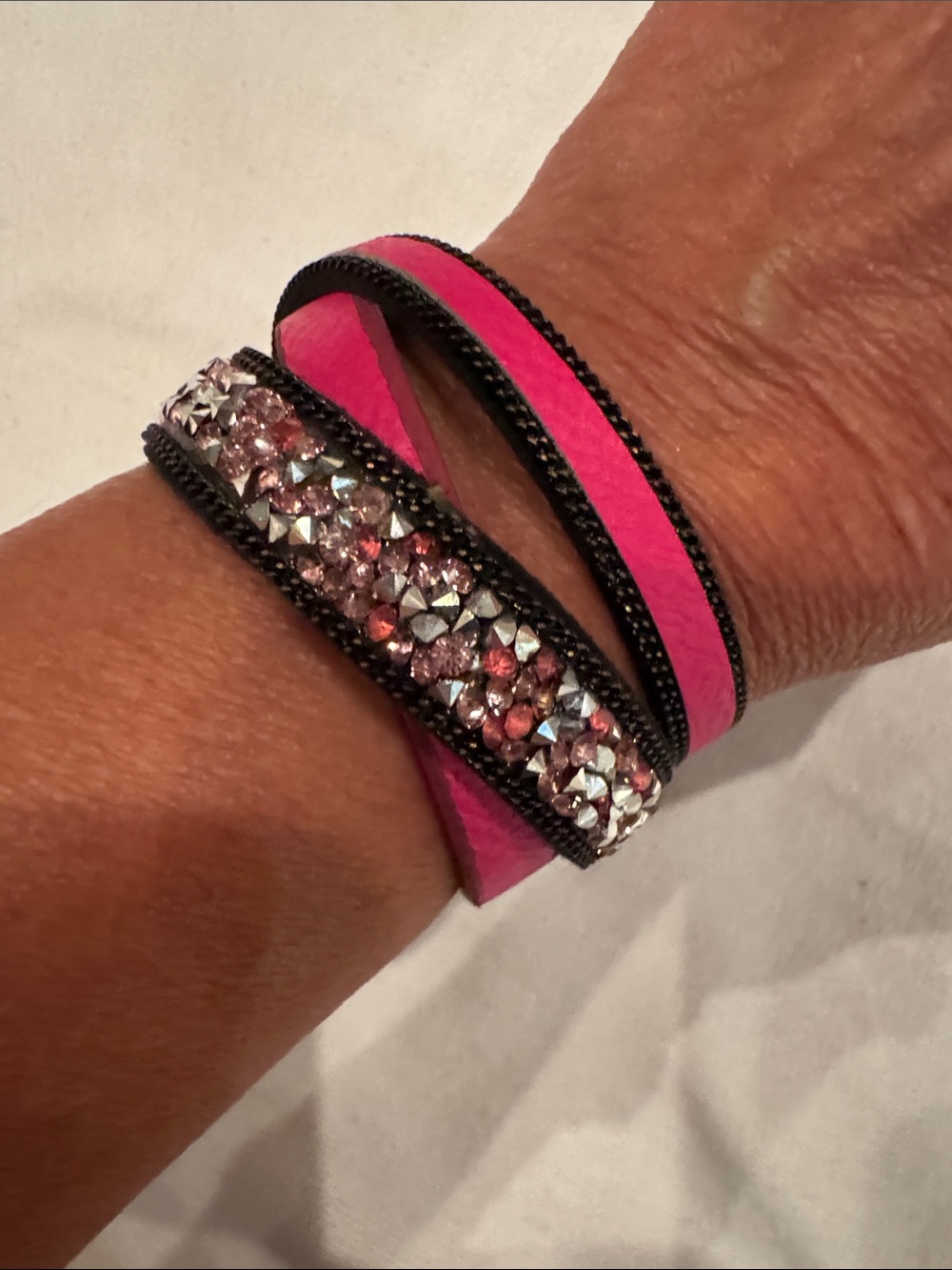 Bright Pink & Black Crystal Wrap Bracelet - Magnetic Clasp